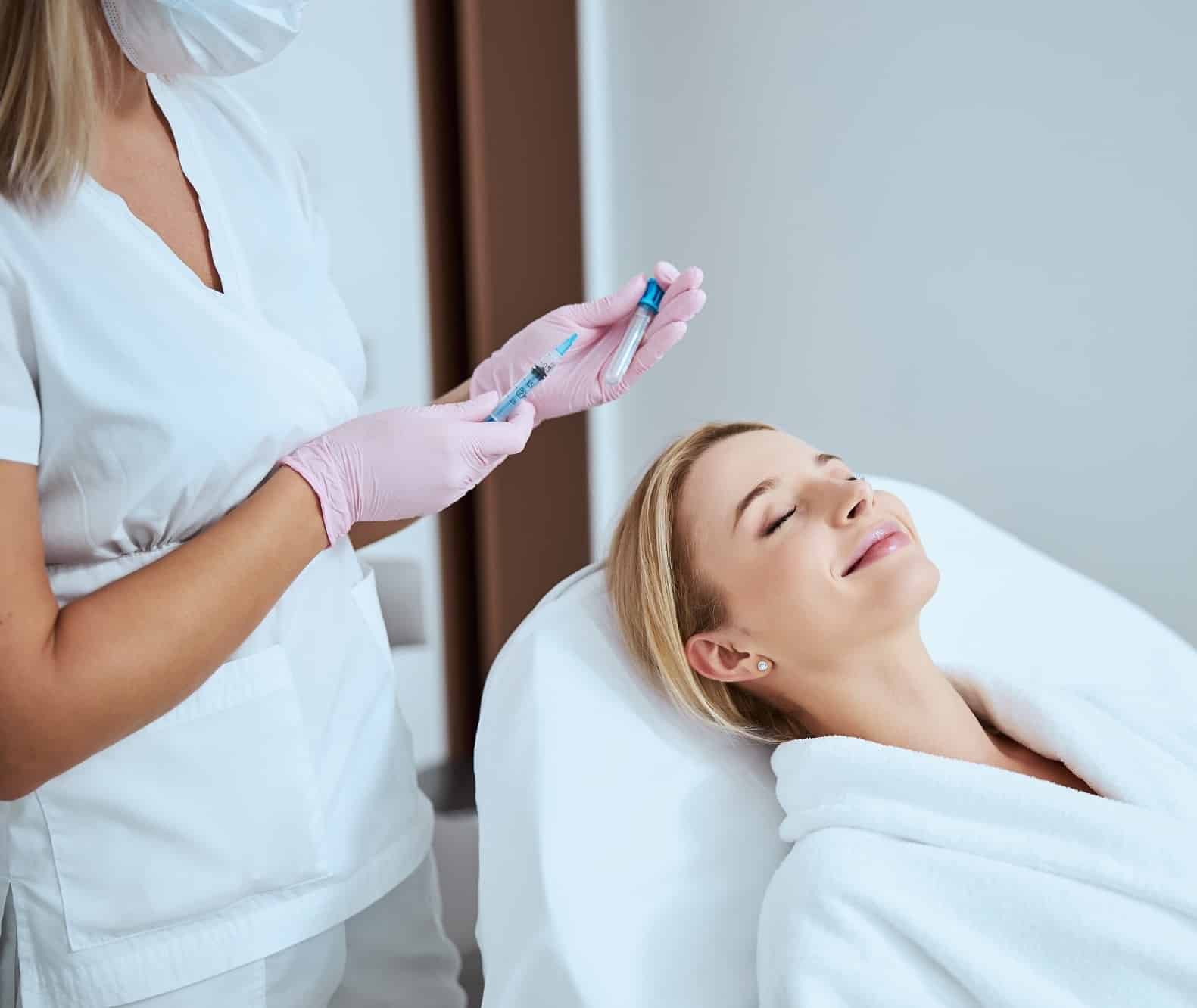 A patient ready to receive PRP facial treatment at the Skin Emporium clinic in Clapham, London.